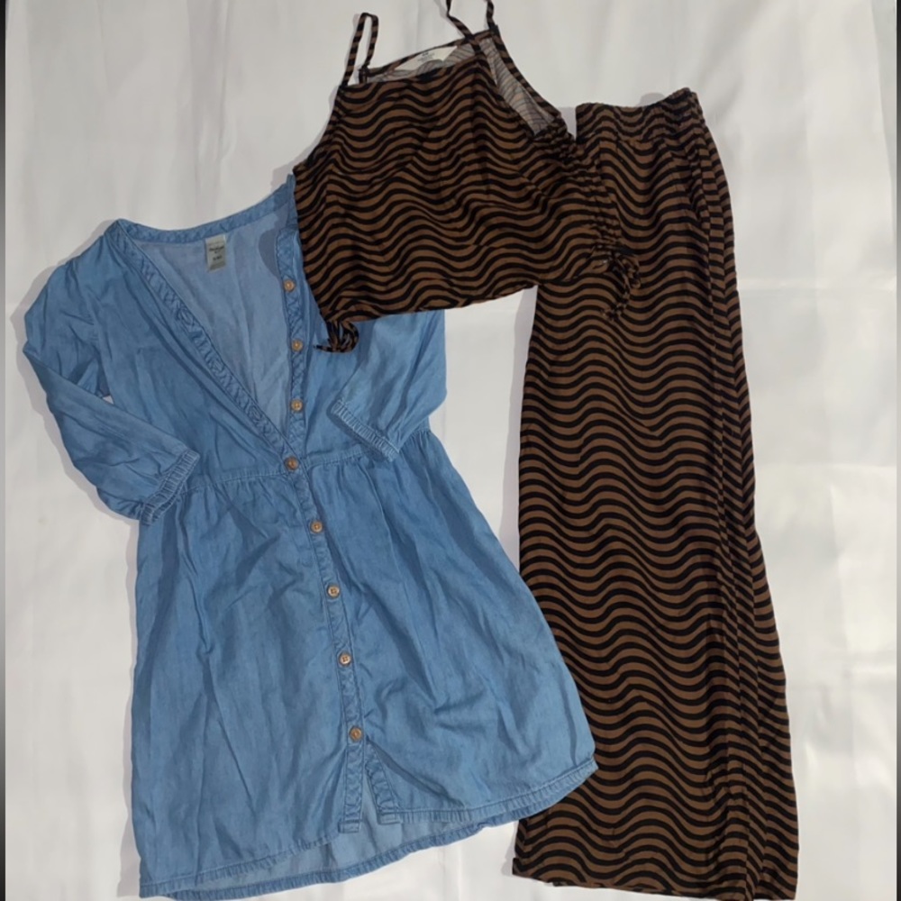 H&M & OshKosh B’Gosh Denim Dress and Patterned 2pc Matching Set Bundle